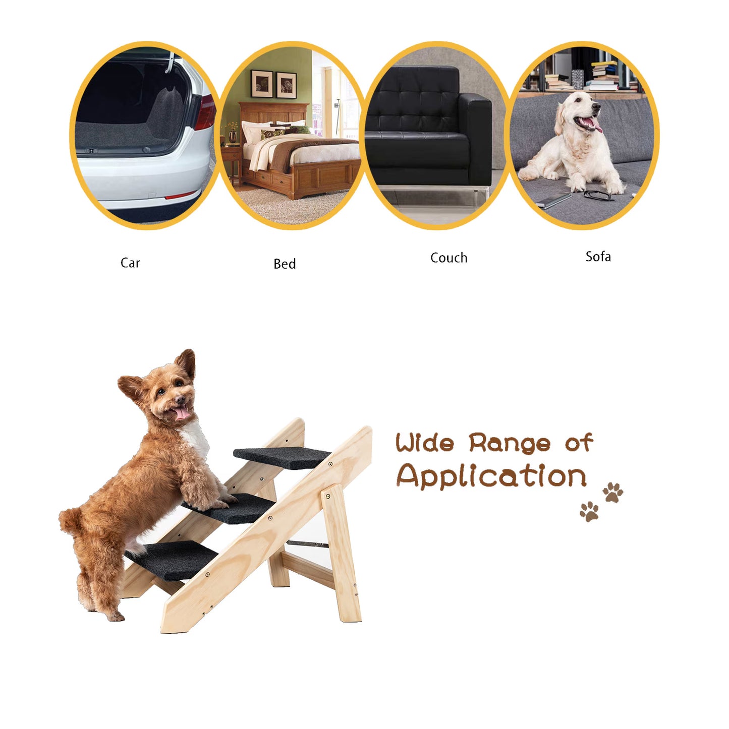 Wood Pet Stairs Pet Steps Foldable 3 Levels Dog Stairs Ramp Perfect For Beds And Cars Portable Dog Cat Ladder Up To 110 Pounds