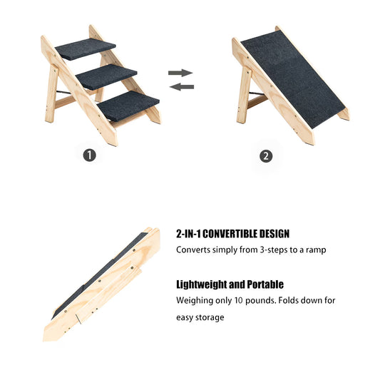 Wood Pet Stairs Pet Steps Foldable 3 Levels Dog Stairs Ramp Perfect For Beds And Cars Portable Dog Cat Ladder Up To 110 Pounds
