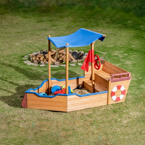 Wooden Sandbox With Storage Platform And Seat For Children Outdoors