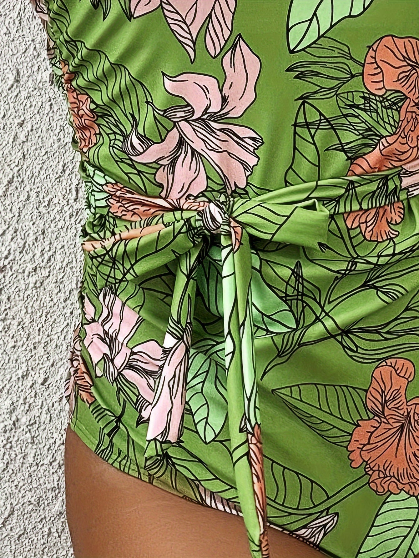 Women's Fashionable One-piece Swimming Suit With Sexy Tropical Print, Bow-shaped Double Shoulder Straps, Vation Style.