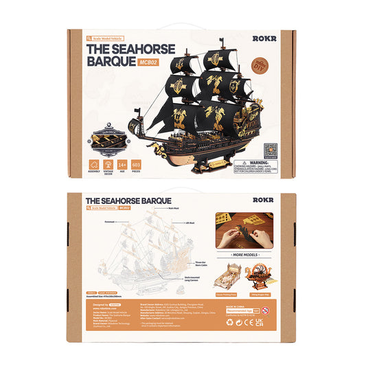 ROKR 3D Wooden Ship Model Kit - Seahorse Bark MCB02 DIY Nautical Puzzle With Moving Parts, Adult Building Project & Unique Maritime Gift For Men
