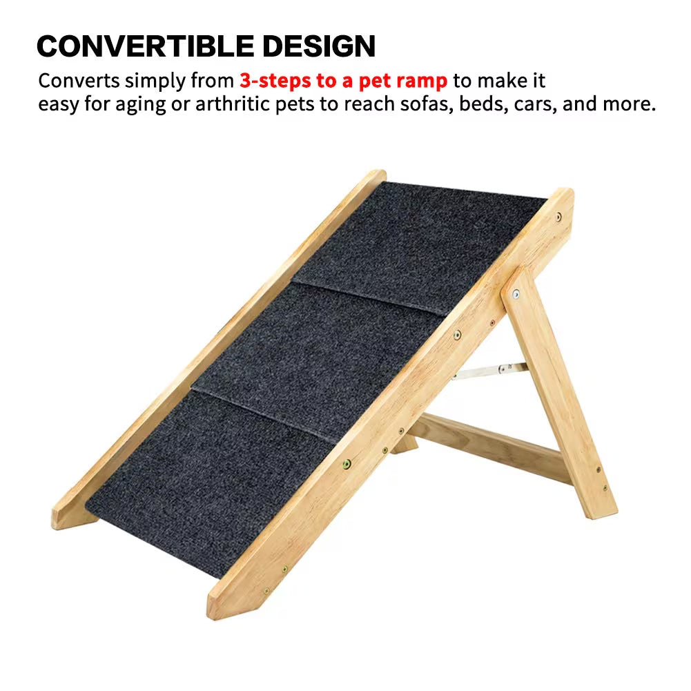 Wood Pet Stairs Pet Steps Foldable 3 Levels Dog Stairs Ramp Perfect For Beds And Cars Portable Dog Cat Ladder Up To 110 Pounds