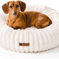 MEWOOFUN Donut Dog Bed For Small Dogs - Calming Round Fluffy Pet Bed With Non-Slip Bottom, Washable Puppy & Kitten Bed 25x25x7 Inch, Cream