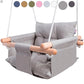 Canvas Baby Swing Wooden Hanging Swing Seat Chair With Safety Belt Durable Baby Swing Chair Outdoor And Indoor Swing For Kids Mounting Hardware Included Taupe Gray