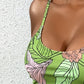 Women's Fashionable One-piece Swimming Suit With Sexy Tropical Print, Bow-shaped Double Shoulder Straps,  Vation Style.