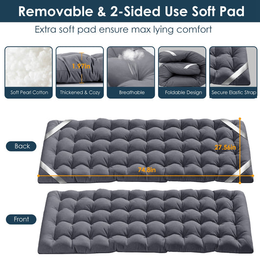 1Pc Folding Camping Cot Portable Sleeping Camping Bed Collapsible Travel Camp Cots Guest Bed Cot With 2-Sided Soft Pad 440LBS Max Load