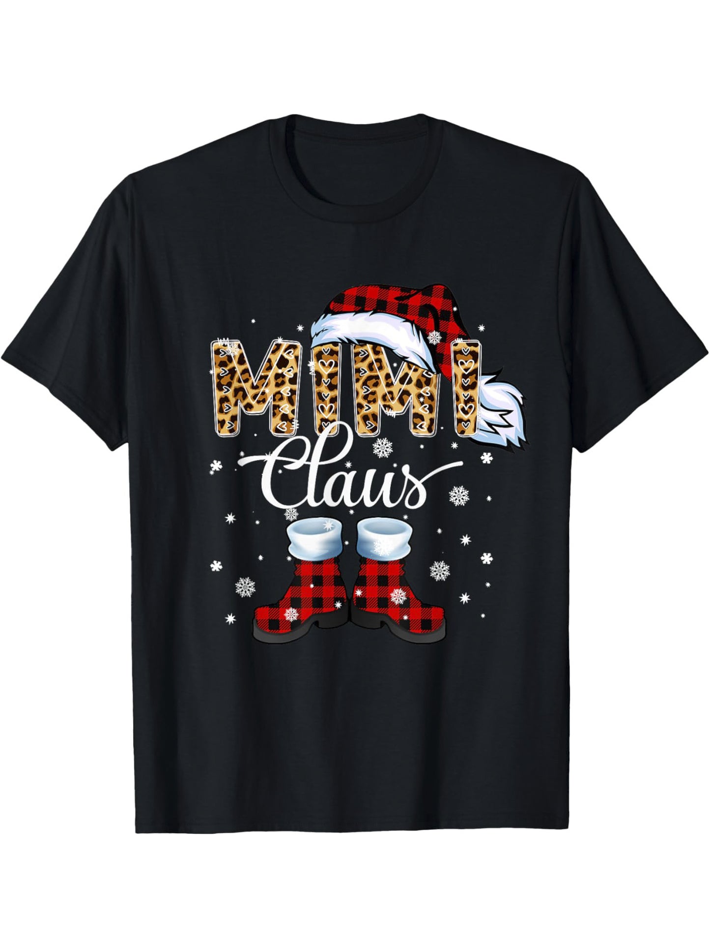 Christmas Mimi Klaus Leopard Print Water Buffalo Plaid Pajamas Christmas Men's T-shirt With Personalized Printed Pattern, Casual Round Neck Short Sleeved Shirt