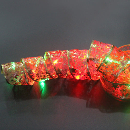 LED Lights Hot Stamping Double-layer Ribbon Christmas Decorations