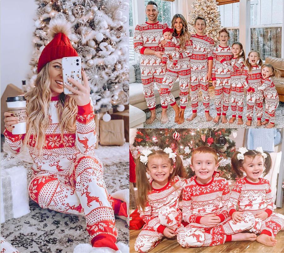 Cotton Blend European And American Parent-child Clothing Home Wear Christmas Pajamas Fall Family Set