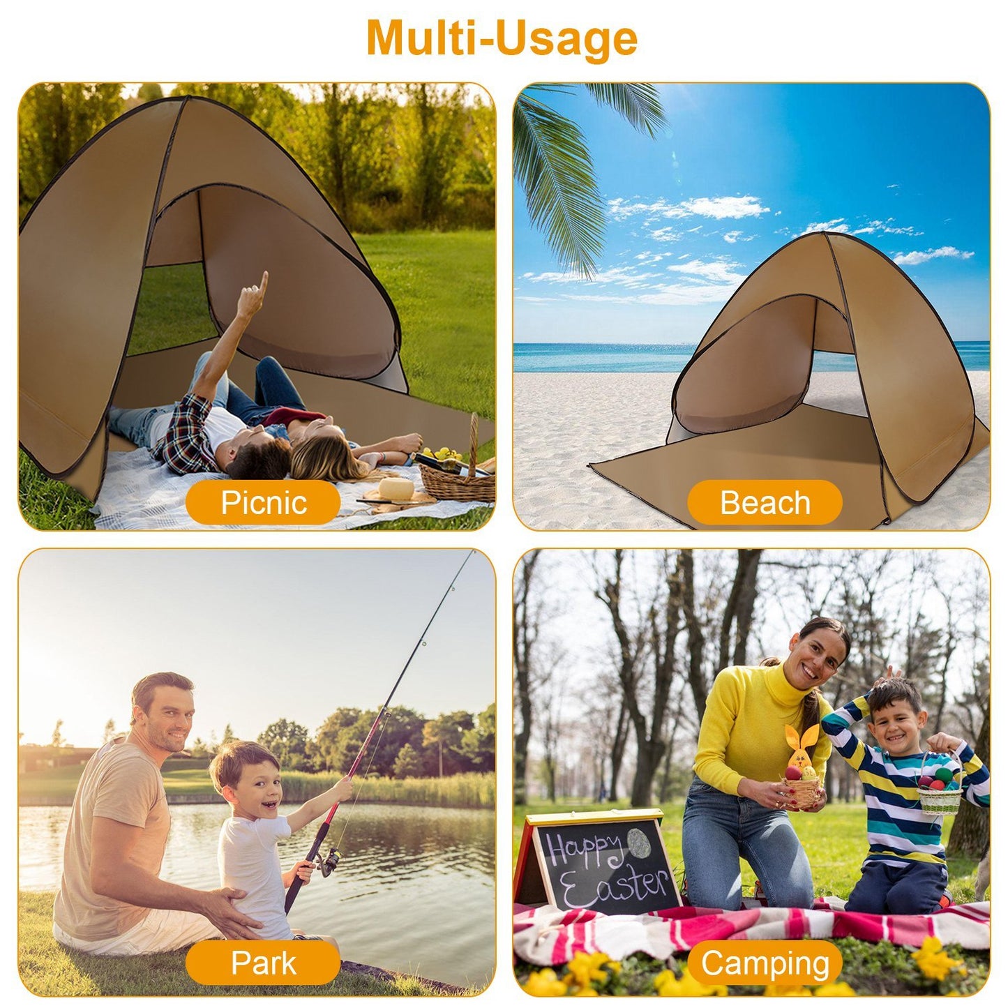 1Pc 2-3Person Beach Tent With Net Window Storage Bag 64.96 X 59.06 X 43.31in Anti-UV Automatic Waterproof For Outdoor Beach Camping Fishing Park Lake