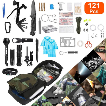 121Pcs Survival Kits Professional Emergency Survival Gear Tactical First Aid Kit Supplies For Outdoor Adventure Camping Hiking Hunting
