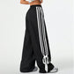 High Waist Wide Leg Pants Women's Spring Summer New Style Three Bars Drawstring Cuffed Straight Casual Extended Sports Trousers