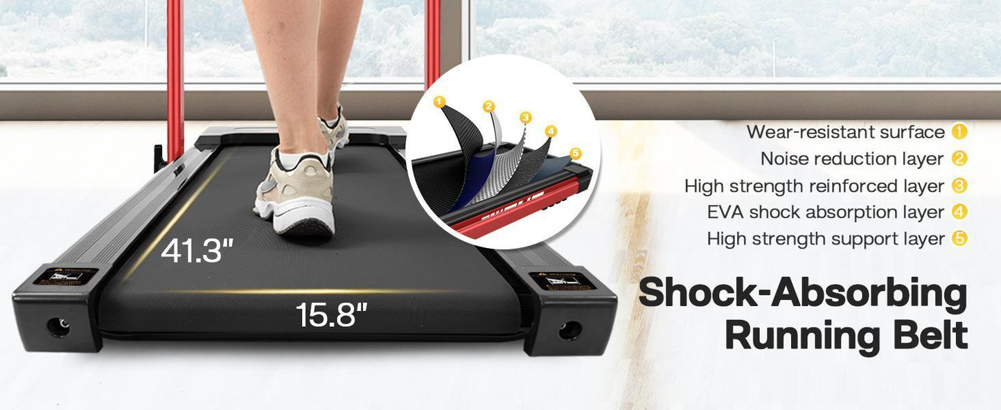 Walking Machine Under Desk Treadmill With Armrests 2.5 HP Foldable 300 Lbs Weight Capacity 15 Wide Running Belt Remote Control LED Display Suitable For Home And Office 12 Preset Programs