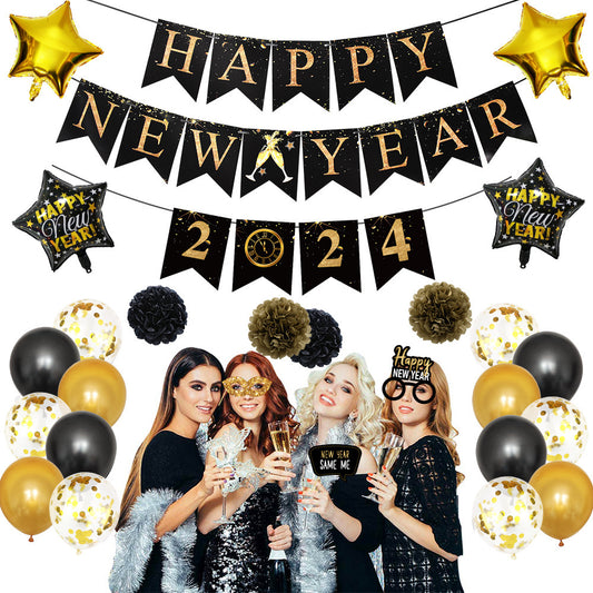 Happy New Year Balloon Set Annual Meeting Decoration Props