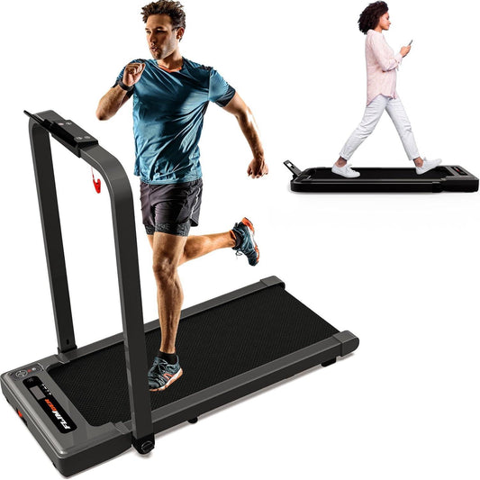 Walking Machine Under Desk Treadmill With Armrests 2.5 HP Foldable 300 Lbs Weight Capacity 15 Wide Running Belt Remote Control LED Display Suitable For Home And Office 12 Preset Programs
