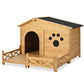 48 Wooden Dog House Outdoor With Porch, Dog Kennel With Water-Resistant Asphalt Roof And Fencing,Indoor & Outdoor Dog Crate With Paw Print, Medium, Nature