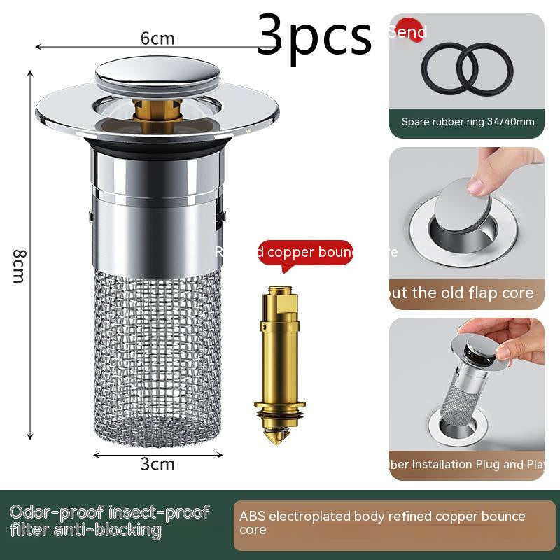 Long Pop-Up Sink Drains Filter Bathroom Press Bounce Basin Plug Stopper Wash Basin Hair Catcher Sink Strainer Kitchen Supplies