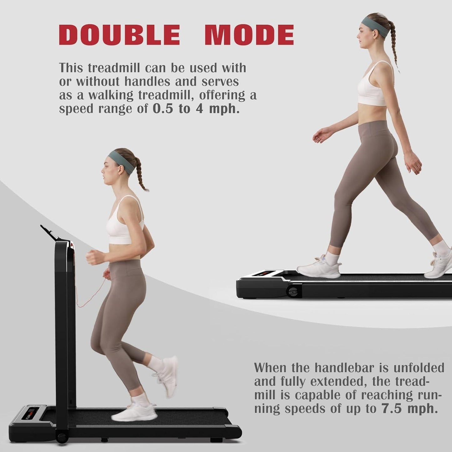 Walking Machine Under Desk Treadmill With Armrests 2.5 HP Foldable 300 Lbs Weight Capacity 15 Wide Running Belt Remote Control LED Display Suitable For Home And Office 12 Preset Programs
