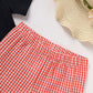 Toddler Baby Boy Back To School Outfit Summer Applique T-Shirt & Red Gingham Shorts Set