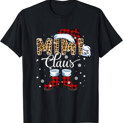 Christmas Mimi Klaus Leopard Print Water Buffalo Plaid Pajamas Christmas Men's T-shirt With Personalized Printed Pattern, Casual Round Neck Short Sleeved Shirt