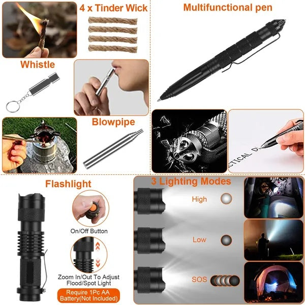 121Pcs Survival Kits Professional Emergency Survival Gear Tactical First Aid Kit Supplies For Outdoor Adventure Camping Hiking Hunting