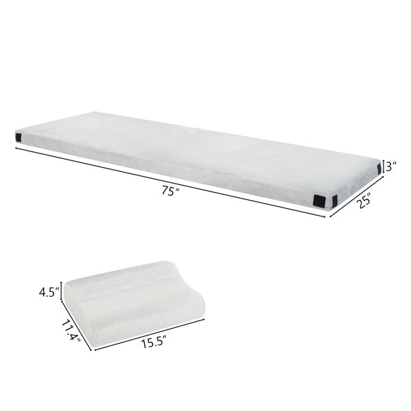 75 X 25 X 3in Memory Foam Short Plush Bed Grey Camping Mattress With Storage Bag With Pillow