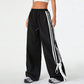 High Waist Wide Leg Pants Women's Spring Summer New Style Three Bars Drawstring Cuffed Straight Casual Extended Sports Trousers